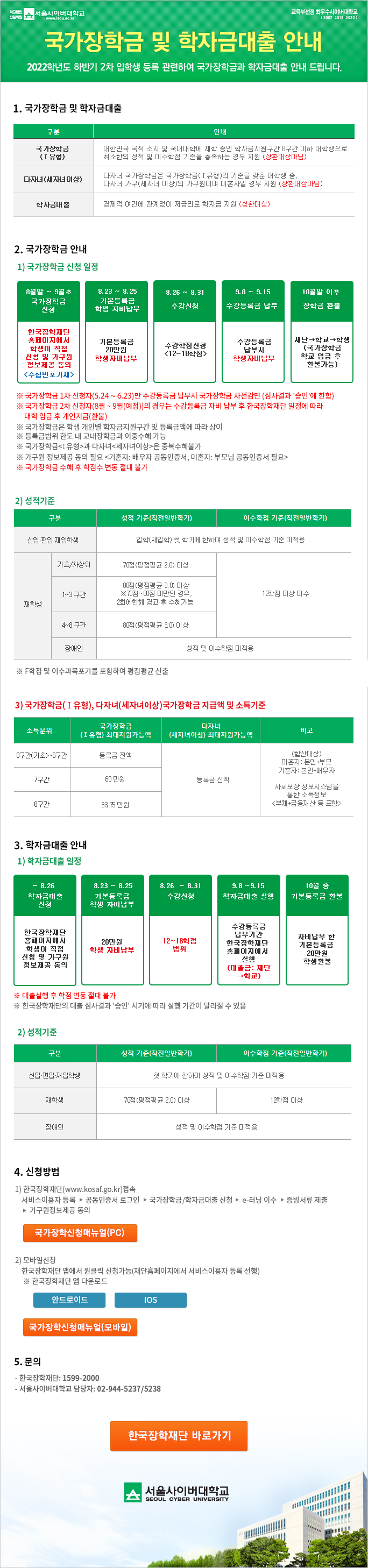 2022학년도 하반기 2차 신·편입생 모집 안내 - 아래 내용 참조